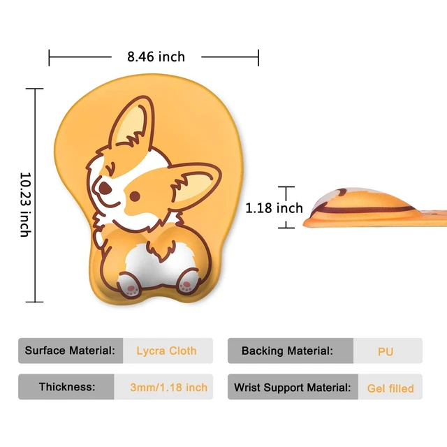 Alt view image 2 of 7 - Yellow Corgi Gel Mouse Pad with Wrist Rest, Cute Laptop Pad