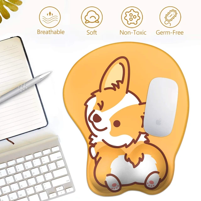 Alt view image 7 of 7 - Yellow Corgi Gel Mouse Pad with Wrist Rest, Cute Laptop Pad