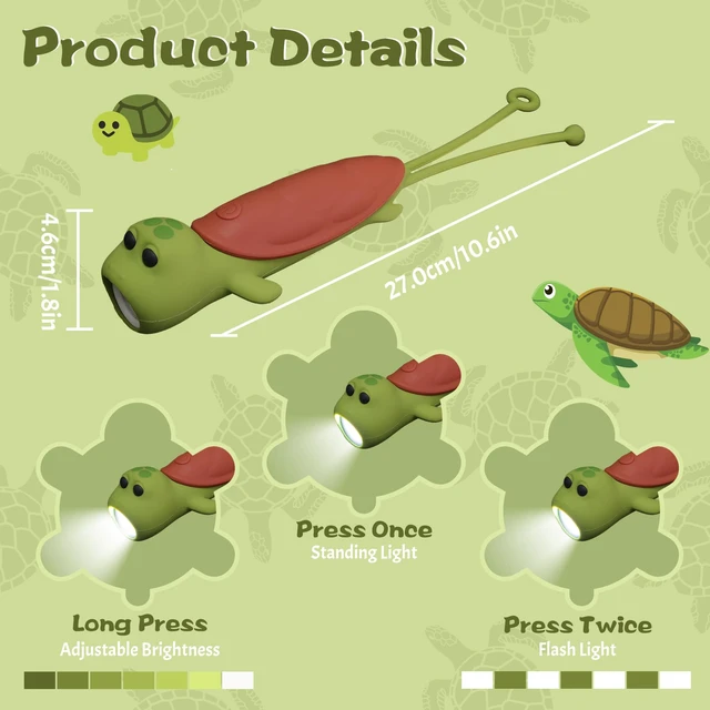Alt view image 5 of 6 - Silicone Turtle Rechargeable Flashlight, Dimmable Hanging Night Light for Camping, Night Walks and Home Use