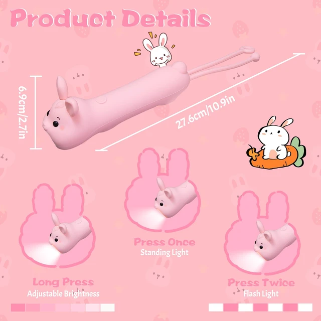 Alt view image 4 of 4 - Silicone Rabbit Flashlight, Rechargeable Hanging Night Light for Camping, Night Walks and Home Use