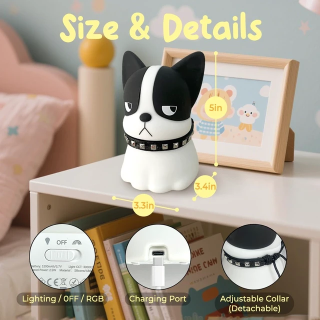Alt view image 3 of 6 - Dog Touch Night Light, Cute Dog Night Light Gifts, Soft Silicone Lamp with 3 Level Warm Light