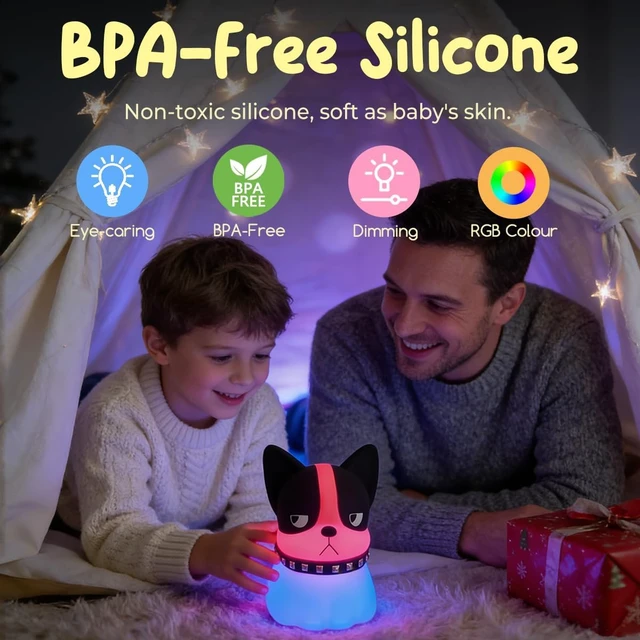Alt view image 6 of 6 - Dog Touch Night Light, Cute Dog Night Light Gifts, Soft Silicone Lamp with 3 Level Warm Light
