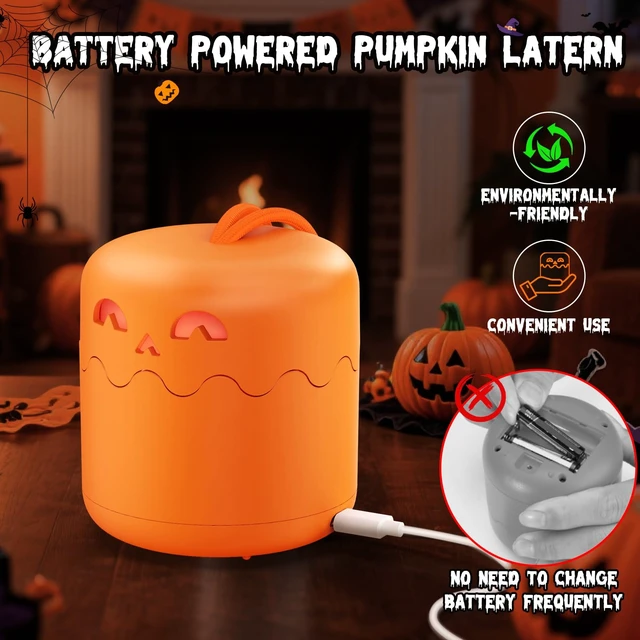Alt view image 2 of 7 - 2 Pack Rechargeable Halloween Pumpkin Lantern Light