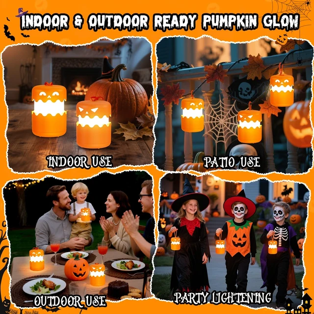 Alt view image 6 of 7 - 2 Pack Rechargeable Halloween Pumpkin Lantern Light