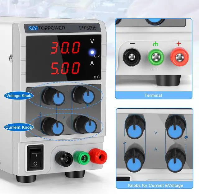 Alt view image 9 of 13 - 30V 5A DC Power Supply Variable, Adjustable Switching Regulated Power Supply Digital, with Alligator Leads US Power Cord for Spectrophotometer and lab Equipment Repair