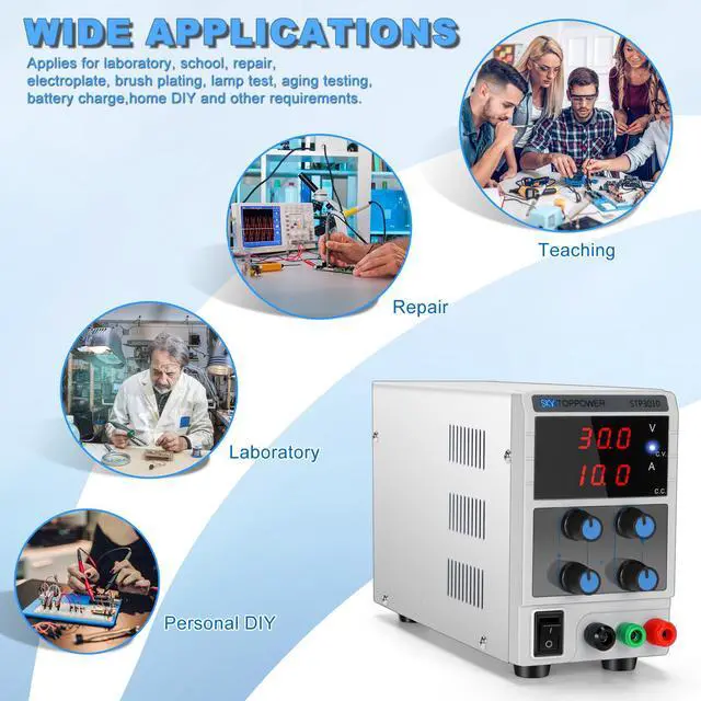 Alt view image 13 of 13 - DC Power Supply Variable, Adjustable Switching Regulated Power Supply Digital, with Alligator Leads US Power Cord for Spectrophotometer and lab Equipment Repair (0-30V 0-10A)