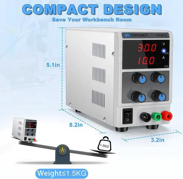 Alt view image 10 of 13 - DC Power Supply Variable, Adjustable Switching Regulated Power Supply Digital, with Alligator Leads US Power Cord for Spectrophotometer and lab Equipment Repair (0-30V 0-10A)