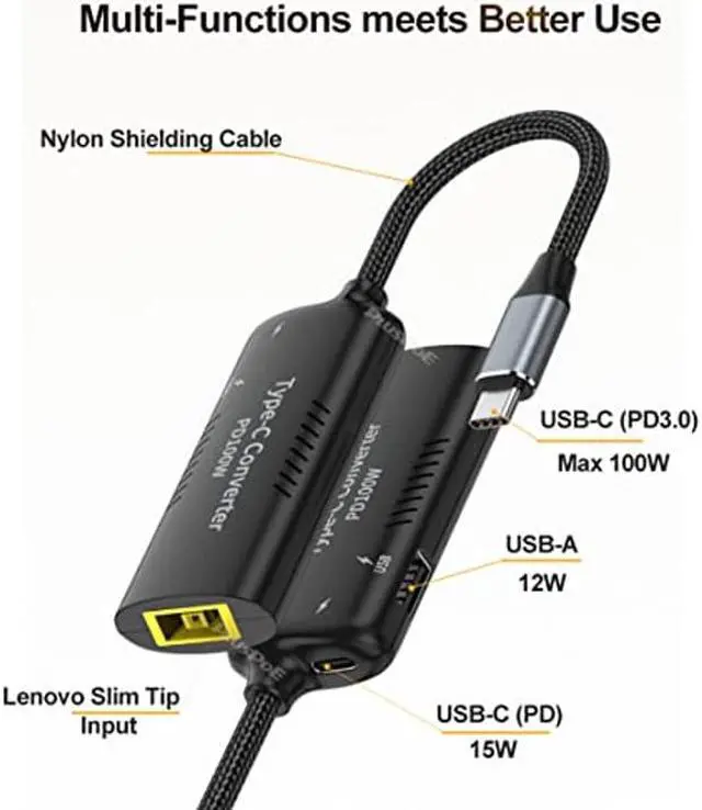 Alt view image 5 of 5 - PLUSPOE USB C to Slim Tip Adapter, PD3.0 Fast Multi-Port Charging for Convert Lenovo Square Slim Tip to Type-C Power for Lenovo Thinkpad MacBook Chromebook