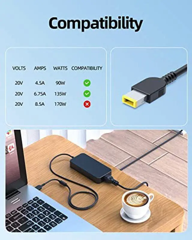 Alt view image 2 of 5 - 135W AC Charger Fit for Lenovo Thinkpad Thunderbolt 3 Universal 4 Dock Gen 2 Pro Ultra Docking Station US Hybrid USB-C 40AF0135US 40AN0135US 40AH0135US 40AC0135US Laptop Power Supply Adapter Cord