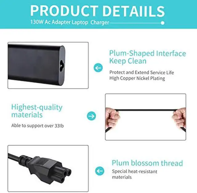 Alt view image 4 of 5 - Dell 130W Laptop Charger USB C Replacement for Dell XPS 15 9500 17 9700 9575 Latitude 5420 5520 7210 7310 7410 Precision 5550 5750 3550 3551 Type C AC Adapter Power Supply/Cord