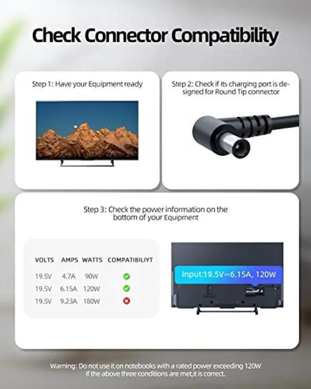 Alt view image 2 of 5 - 120W AC Charger Fit for Sony TV Bravia XBR-55X850D XBR-43X800E XBR-49X800E XBR-49X800D KDL-55W800C XBR-43X800D KD-49X720E KDL-55W805C KD-55X720E KD-43X720E KDL-48R555C KDL-49W660E Power Supply Cord