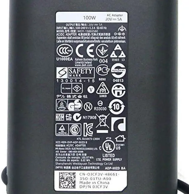 Alt view image 3 of 5 - 130W 20V 6.5A USB Type C 0K00F5 HA130PM170 AC Power Adapter Compatible for Dell XPS 15,XPS 15 2-in-1 9575 Charger, Compatible with P/N: 0K00F5, K00F5 Power Adapter with US Cable