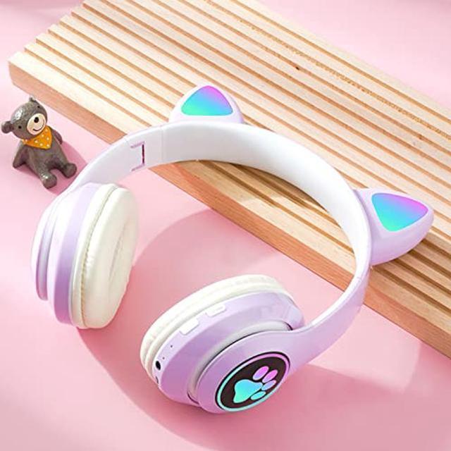 KERHAND Bluetooth Headphones for Kids, Cute Ear Cat Ear LED Light