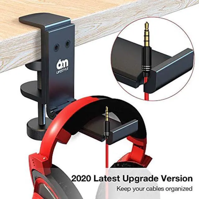 Alt view image 2 of 5 - 6amLifestyle Foldable Headphone Hodler Hook Hanger Stand Under Desk, Headphone Wall Mount with Cable Organizer Save Space Metal, Headset Holder Clamp for Headphones Gaming PC Headsets, Purse Handbag