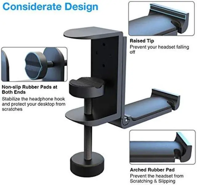 Alt view image 5 of 5 - 6amLifestyle Foldable Headphone Hodler Hook Hanger Stand Under Desk, Headphone Wall Mount with Cable Organizer Save Space Metal, Headset Holder Clamp for Headphones Gaming PC Headsets, Purse Handbag