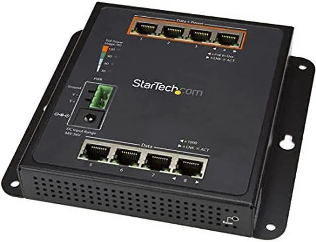 Main image of StarTech.com Industrial 8 Port Gigabit PoE Switch - 4 x PoE+ 30W - Power Over Ethernet - Hardened GbE Layer/L2 Managed Switch - Rugged High Power Gigabit Network Switch IP-30/-40C to +75C (IES81GPOEW)