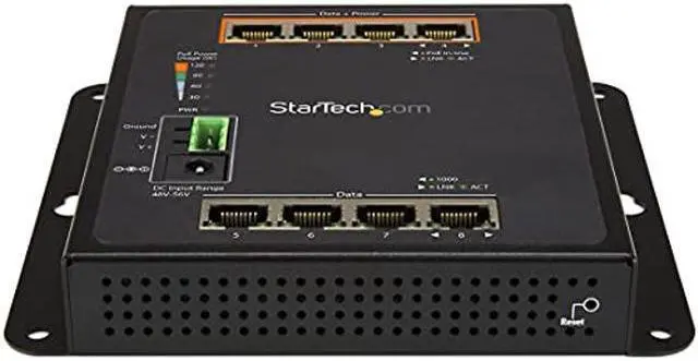 Alt view image 2 of 2 - StarTech.com Industrial 8 Port Gigabit PoE Switch - 4 x PoE+ 30W - Power Over Ethernet - Hardened GbE Layer/L2 Managed Switch - Rugged High Power Gigabit Network Switch IP-30/-40C to +75C (IES81GPOEW)