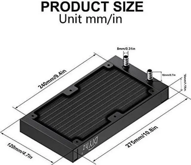 Alt view image 2 of 5 - DIYhz Water Cooling Computer Radiator, 12 Pipe Aluminum Heat Exchanger Liquid Cooling Radiator Heat Sink 240mm with Dual Fans for CPU PC Laser Water Cool System DC12V Black