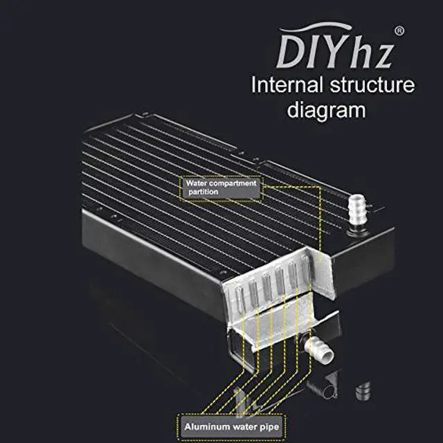 Alt view image 3 of 5 - DIYhz Water Cooling Computer Radiator, 12 Pipe Aluminum Heat Exchanger Liquid Cooling Radiator Heat Sink 240mm with Dual Fans for CPU PC Laser Water Cool System DC12V Black