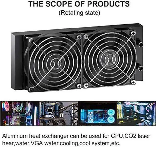 Alt view image 5 of 5 - DIYhz Water Cooling Computer Radiator, 12 Pipe Aluminum Heat Exchanger Liquid Cooling Radiator Heat Sink 240mm with Dual Fans for CPU PC Laser Water Cool System DC12V Black