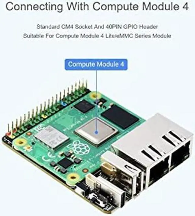Alt view image 4 of 5 - Mini Dual Gigabit Ethernet Base Board for Raspberry Pi Compute Module 4 CM4, Onboard ETH/Micro SD/USB Interfaces, Suitable for Evaluating The Raspberry Pi CM4 or Being Integrated into End Products