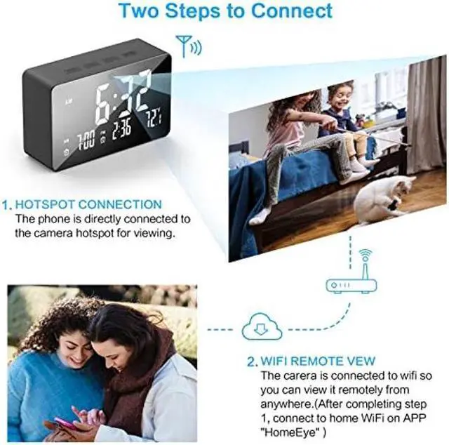 Alt view image 4 of 5 - EYSOO Hidden Camera Clock, 1080P Wireless Hidden WiFi Camera Spy Nanny Cam with Night Vision and Motion Detection, Room Thermometer, 140 Ultra Wide Angle, Hidden Spy Camera for Home Office Security