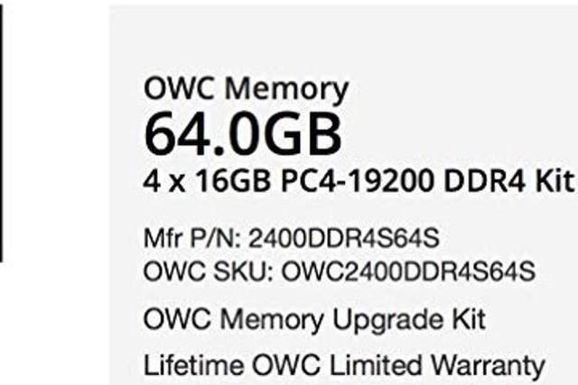 Alt view image 2 of 5 - OWC 64GB (4 x 16GB) PC19200 DDR4 2400MHz SO-DIMMs Memory Compatible with 27" iMac (Mid 2017), and Compatible PCs (OWC2400DDR4S64S)