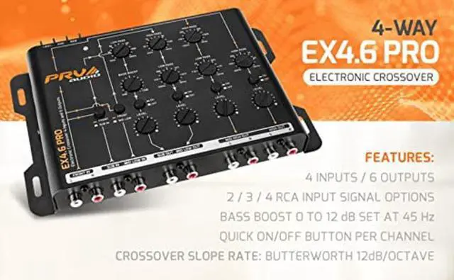 Alt view image 2 of 4 - PRV AUDIO Crossover Car Audio EX4.6 PRO 4 Way or 3 Way Electronic Crossover 9 Volts, 4 in 6 Out RCA Channels Car Sound Processor