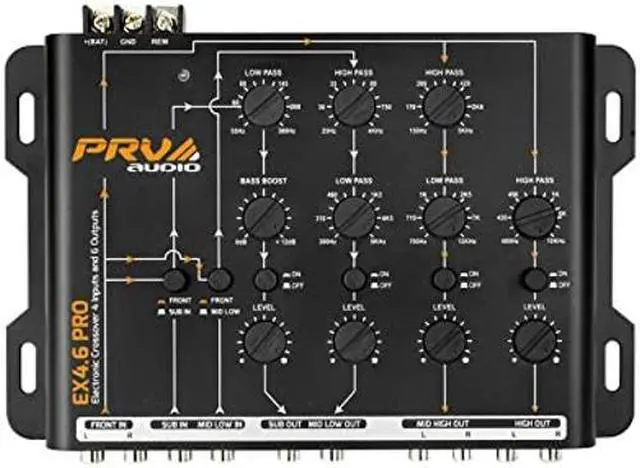 Alt view image 3 of 4 - PRV AUDIO Crossover Car Audio EX4.6 PRO 4 Way or 3 Way Electronic Crossover 9 Volts, 4 in 6 Out RCA Channels Car Sound Processor