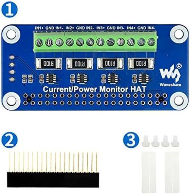 Alt view image 2 of 5 - 4-ch Current/Voltage/Power Monitor HAT for Raspberry Pi I2C/SMBus Interface Easy to Monitor Each Channel's Current, Voltage, and Power Consumption