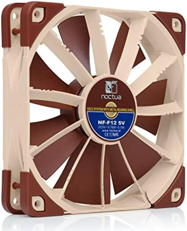 Alt view image 4 of 5 - Noctua NF-F12 5V, Premium Quiet Fan with USB Power Adaptor Cable, 3-Pin, 5V Version (120mm, Brown)