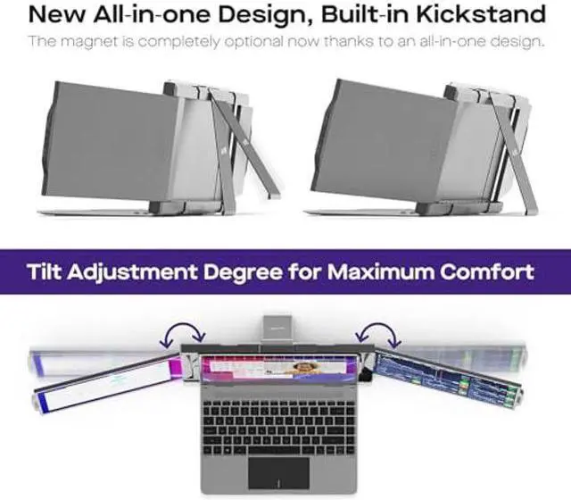Alt view image 2 of 5 - New Mobile Pixels Trio Portable Monitor, 13.3" Triple Monitor for 13''-14.5'' Laptops (Built-in Kickstand), USB A/Type-C FHD IPS Laptop Screen Monitor(Optional Magnets), Windows/Android/macOS/Switch