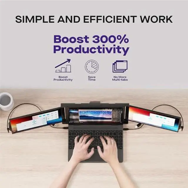 Alt view image 5 of 5 - New Mobile Pixels Trio Portable Monitor, 13.3" Triple Monitor for 13''-14.5'' Laptops (Built-in Kickstand), USB A/Type-C FHD IPS Laptop Screen Monitor(Optional Magnets), Windows/Android/macOS/Switch