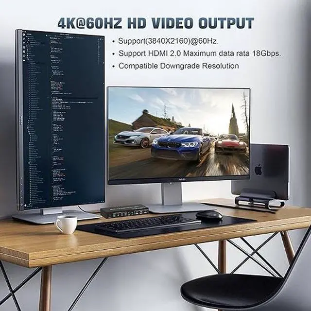 Alt view image 5 of 5 - USB 3.0 HDMI Dual Monitor KVM Switch for 4 PCs, Supports EDID, 4K 60Hz KVM Switch 2 Monitors 4 Computers, with Audio Microphone Output and 3 USB 3.0 Ports, PC Monitor Keyboard Mouse Switcher for 4 PC