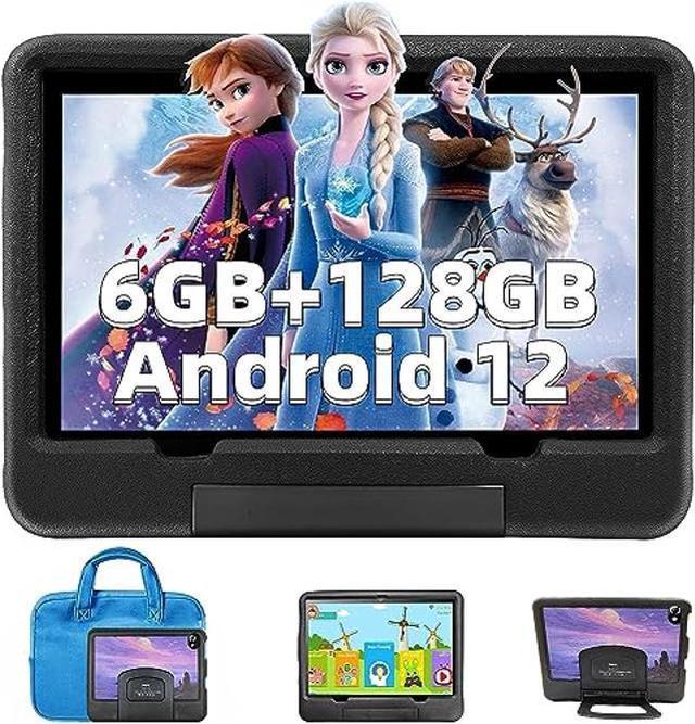 OUZRS Kids Tablet Android 12 Kid Tablet 128GB ROM 1TB Extensions 6GB RAM  6850mAh,5G Dual WiFi GSM Certification with Protective Case for 10 Inch  Tablet Child's Learning and Entertainment(Black) 