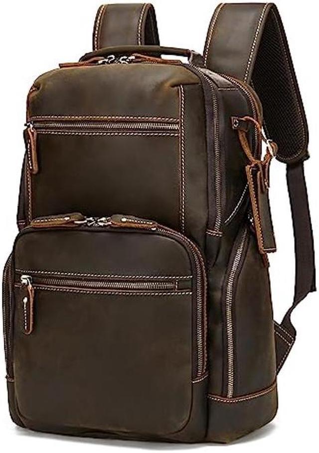 LANNSYNE Vintage Full Grain Genuine Leather Backpack For Men, fits
