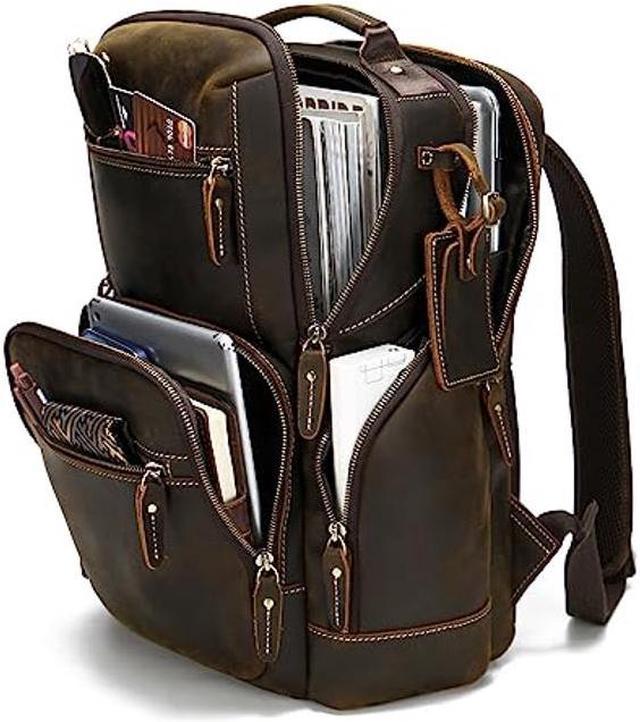 LANNSYNE Vintage Full Grain Genuine Leather Backpack For Men, fits