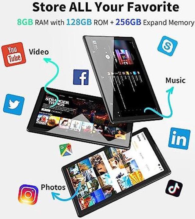 SGIN 10 Inch Tablet, Android 12 Tablets Computer with 8GB RAM 128GB ROM,  Octa-Core 2.0Ghz Processor, 1982 * 1200 Pixel IPS Display, 5MP+8MP Dual  Camera, 6000mAh, GPS, WiFi, Bluetooth 5.0 (Black) 