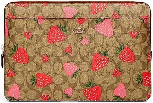 COACH Womens 13 Laptop Sleeve in Signature Canvas Leather (IM/Light Khaki  Multi with Floral Cluster Print)