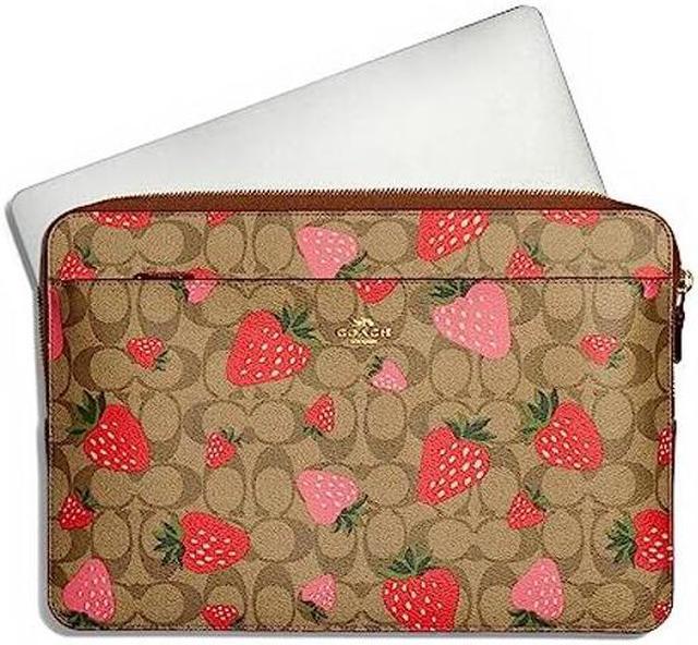 COACH Womens 13 Laptop Sleeve in Signature Canvas Leather (IM/Light Khaki  Multi with Floral Cluster Print)