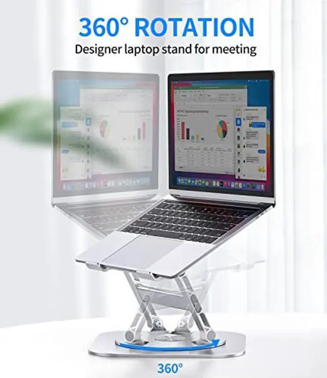 Alt view image 2 of 5 - AOEVI Adjustable Laptop Stand with 360 Rotating Base, Stable Computer Stand for Laptop Ergonimic Foldable Laptop Riser for Desk Compatible with MacBook Pro/Air Notebook up to 16 Inches, Silver