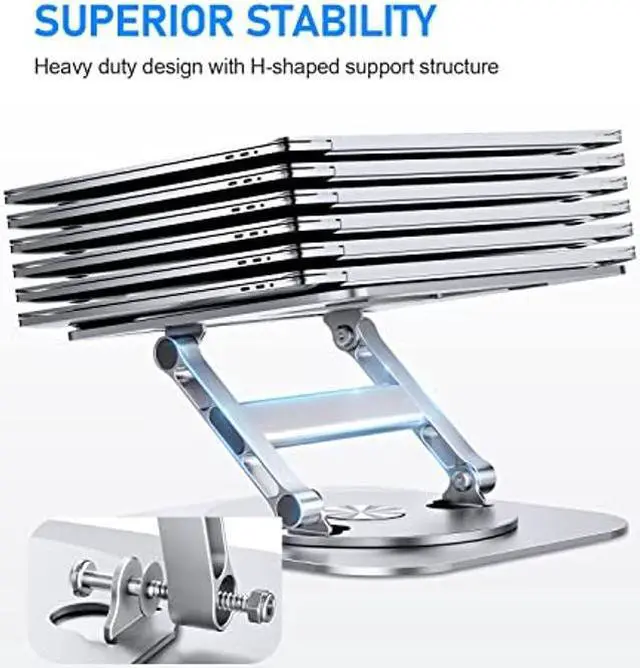Alt view image 3 of 5 - AOEVI Adjustable Laptop Stand with 360 Rotating Base, Stable Computer Stand for Laptop Ergonimic Foldable Laptop Riser for Desk Compatible with MacBook Pro/Air Notebook up to 16 Inches, Silver