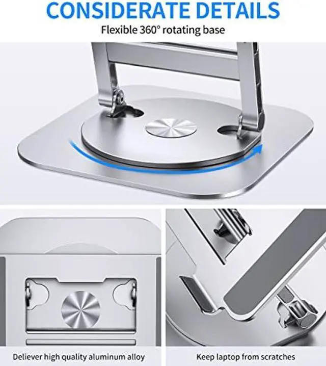 Alt view image 5 of 5 - AOEVI Adjustable Laptop Stand with 360 Rotating Base, Stable Computer Stand for Laptop Ergonimic Foldable Laptop Riser for Desk Compatible with MacBook Pro/Air Notebook up to 16 Inches, Silver