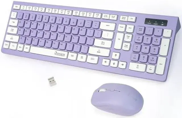Main image of RECCAZR Wireless Keyboard and Mouse Combo, Full-Sized Wireless Keyboard and Adjustable DPI Mouse, 2.4GHz USB Receiver, Wireless Keyboard and Mouse for PC, Windows, Desktop, Laptop (Purple)