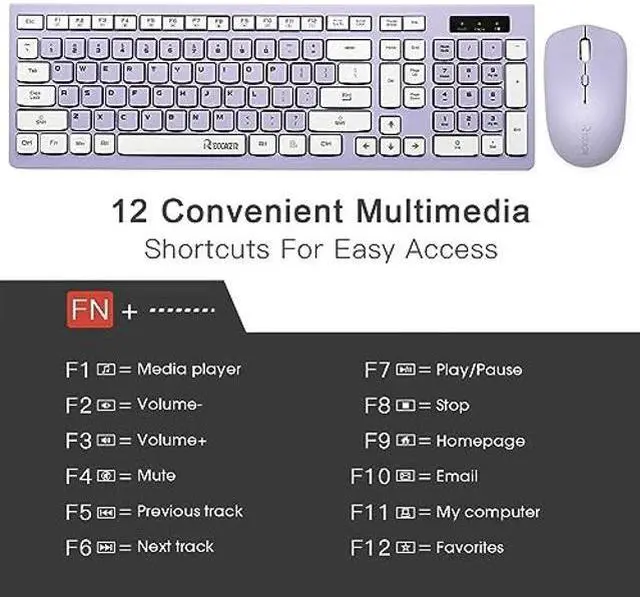 Alt view image 2 of 5 - RECCAZR Wireless Keyboard and Mouse Combo, Full-Sized Wireless Keyboard and Adjustable DPI Mouse, 2.4GHz USB Receiver, Wireless Keyboard and Mouse for PC, Windows, Desktop, Laptop (Purple)