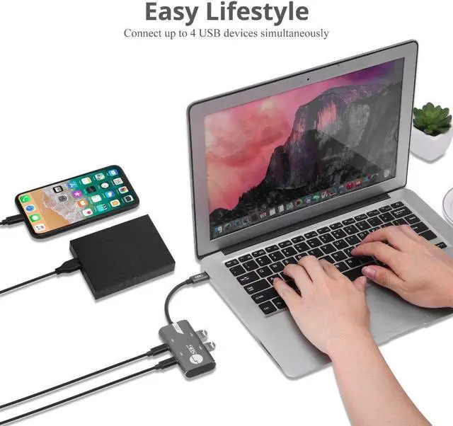 Alt view image 5 of 5 - SIIG USB C Hub, 2X USB-C, 2X USB 3.1 with 10Gbps Data Transfer, Plug-n-Play for MacBook, PC, Laptop, Windows/MacOS (JU-H40G11-S1)