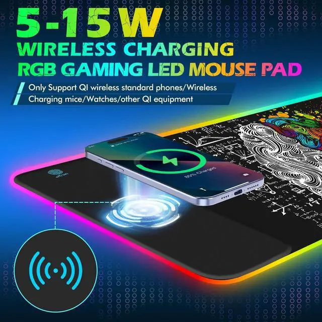 Alt view image 2 of 5 - ToLuLu RGB Gaming Wireless Charging Mouse Pad, 7.5/10/15W 10 Light Modes LED Mouse Pad Computer Keyboard Mat Mousepad, 800x300x4MM Extended Large Desk Mat for Gaming, MacBook, Laptop, PC, Human Brain