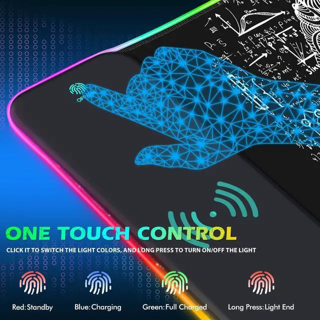 Alt view image 4 of 5 - ToLuLu RGB Gaming Wireless Charging Mouse Pad, 7.5/10/15W 10 Light Modes LED Mouse Pad Computer Keyboard Mat Mousepad, 800x300x4MM Extended Large Desk Mat for Gaming, MacBook, Laptop, PC, Human Brain