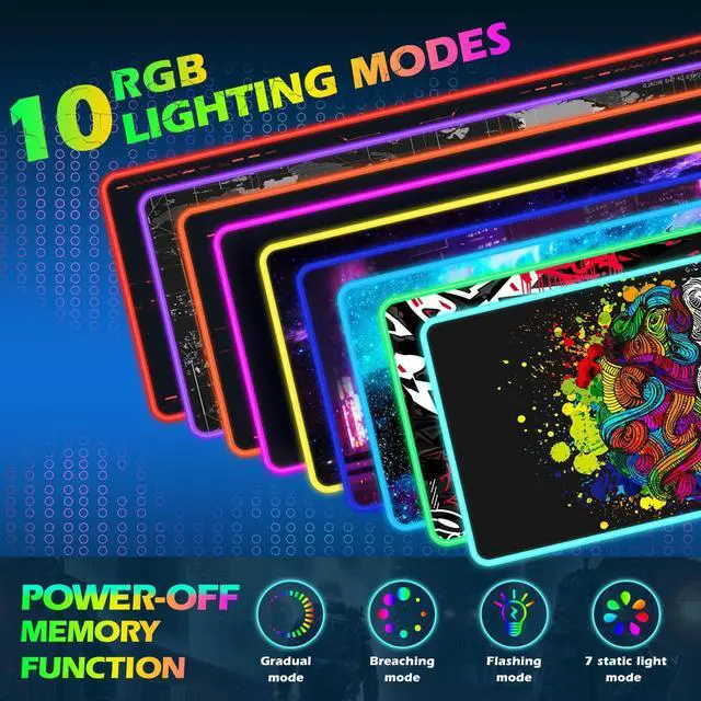 Alt view image 3 of 5 - ToLuLu RGB Gaming Wireless Charging Mouse Pad, 7.5/10/15W 10 Light Modes LED Mouse Pad Computer Keyboard Mat Mousepad, 800x300x4MM Extended Large Desk Mat for Gaming, MacBook, Laptop, PC, Human Brain