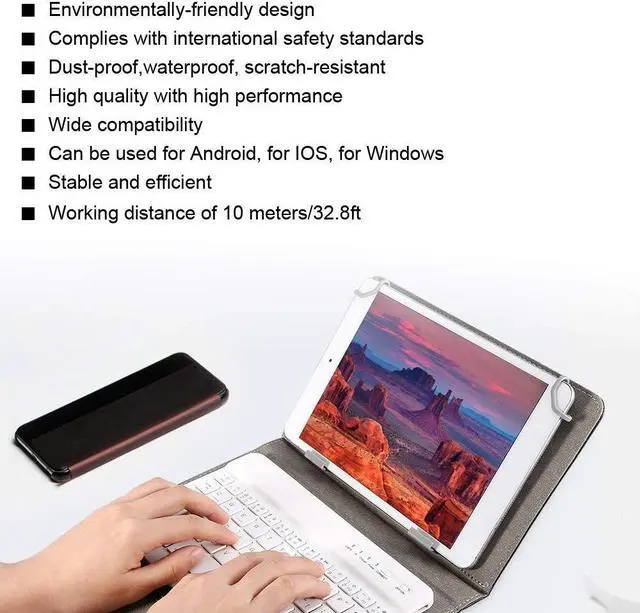 Alt view image 2 of 5 - Keyboard Bluetooth Portable 10 inch Keyboard+PU Leather Case W/Stand Bluetooth Tablet Huge Screen Mobile Phone Waterproof Keyboard(10 inch)